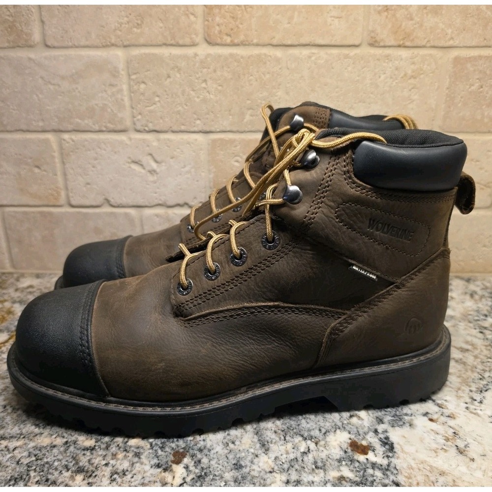 Wolverine Mens Rig Steel Toe Work Boots Brown Leather Waterproof Sz 12 EW